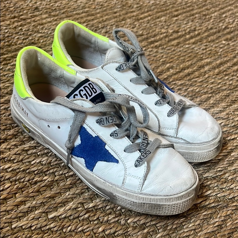 Golden Goose White and Blue Distressed Sneakers Size 34